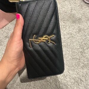 Yves Saint Laurent Black Quilted Wallet with Gold Accents
